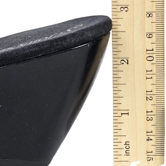 Womens 8.5 Black Leather Open Toe Chunky Heel Slip-on Work Business Casual Comfy - Picture 9 of 15